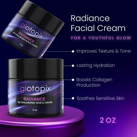 Glotopix Radiance Facial Cream - Moisturizer Face and Body Boosts Collagen, Suitable for All Skin Types - Skin Feels Softer and Smoother, Long-Lasting Hydration, Easy & Fast-Absorbing Face Cream - 2Oz