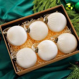 HyDren 6 Pcs Velvet Christmas Ball Ornaments 3.94 Inches Large Flocked Christmas Tree Hanging Ornaments Shatterproof Xmas Bulbs for Home Xmas Tree Party Decor(Beige)