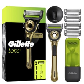 GilletteLabs With Exfoliating Bar, Razor For Men Champion Gold Edition, 1 Handle - 5 Blades, Includes Travel Case for Convenient Storage On The Go and Wall Hanger for Easy Storage in the Bathroom
