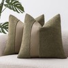 SINYASAN 22"x22" Moss Green Boucle Pillow Covers with Faux Leather