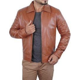STOREJEES Vintage Leather Jacket - Chaqueta De Cuero Marron Para Hombre| Jhn Wck Brown - XL