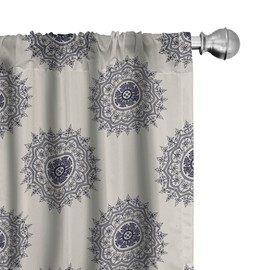 Ambesonne - Juego de cortinas orientales de 2 paneles, diseño de medallón con adornos florales y de hojas, para decorar la sala de estar o el dormitorio, 142 x 160 cm, color amarillo y gris