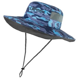 Kingfisher Boonie Hat UPF 50+ Sun Protection, Adjustable Wide Brim Hat for Fishing, Hiking, and Outdoor Adventures, Blue Camo, One Size