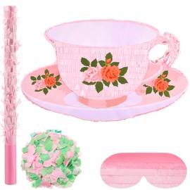 Tea Cup Pinata Tea Party Pinata with Blindfold, Bat and Confetti Floral Tea Party Supplies Teapot Birthday Decorations Tea Party Favors for Princess Girls Birthday Party Decorations