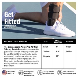 Braceapedia AnklePro Air Gel Stirrup Ankle Brace, Adjustable & Trimmable Hard Core Side Stabilizer With Removable Cold Therapy Air Cushion & Gel Pad for Ankles, Swelling & Foot Support, Small, White