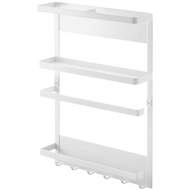 Yamazaki 2907 Magnetic Refrigerator Side Rack, White, Approx. W 9.6 x D 2.6 x H 13.4 inches (24.5 x 6.5 x 34 cm), Plate, Paper Towel Holder