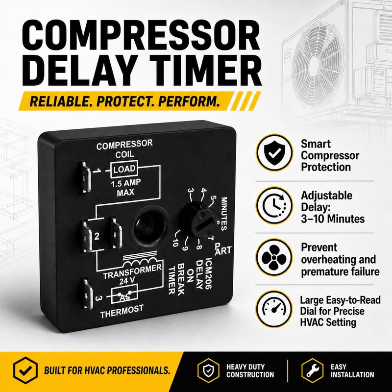 206B Delay-on-Break Timer|3-10 Min Adjustable Anti-Short Cycle Protection