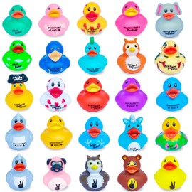 Rubber Ducks with 5 Fun Logos for Ducking – 25 Pack of Assorted Mini Duckies with Variety Designs for Off-Road Duckers, Trail Gifting, Dashboard Décor, and 4x4 Fun, Bulk Rubber Duck for Adults