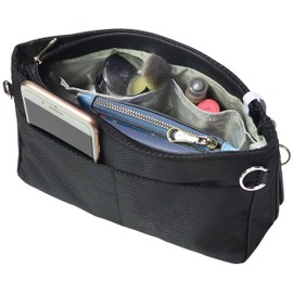 Soyizom Expandable Nylon Handbag Liner Organiser Purse Organiser Insert Bag in Bag Tote Organiser Bag（Black，Medium）