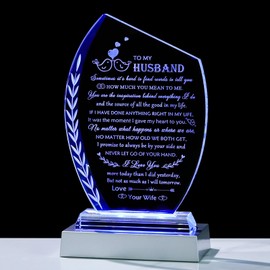 Qianwei Best Birthday Gifts for Husband from Wife Unique Glass Plaque, Wedding Anniversary Meaningful Present to My Husband with Colorful Led Base for Christmas Valentines Fathers Day