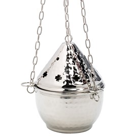 NKlaus censer hanging vessel with chain 80cm incense burner nickel plated hammered 7615