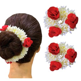 Wedding Gajra, Scrunchie Gajra Bracelet, Hand Gajra, Indian Wedding Floral Jewelry Gajra, Mogra Gajra, Elastic Gajra (Red & White)