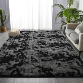 Large Area Rugs for Living Room Bedroom, 5 x 8 Ft Non-Slip Tie-Dyed Modern Area Rug, Soft Thickened Memory Foam Rug, Minimalist Indoor Carpet for Boys Girls Room Nursery Dorm Home Decor, Dark Grey