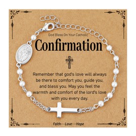 Semoya Confirmation Gifts for Teen Girls, Easter Basket Stuffers Silver Virgin Mary Cross Charm Chain Bracelet Catholic Religious Christian Jewelry Gift for Teenage Girl Daughter Sister