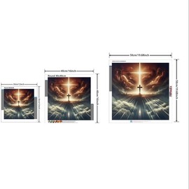 5D DIY Diamond Arts Colorful Painting Kit, Cross & Sky Pattern Diamond Arts Colorful Painting without Frame, Handmade Art Crafts for Home Decor:_Round 50x50cm_Divine Light and the Cross