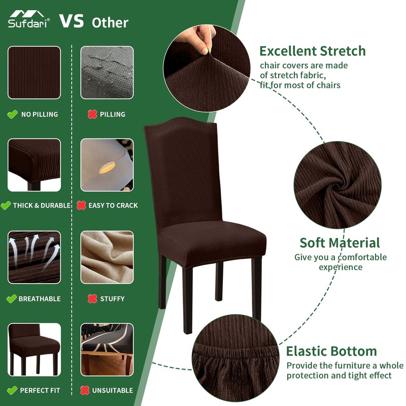 Sufdari Dining Chair Covers Set of 6 - Non-Slip Spandex