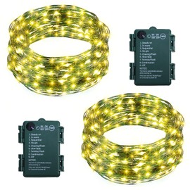 2 Pack Christmas Fairy Lights Battery Operated, Total 66Ft 200 LED String Light with Auto Timer 8 Modes Green Copper Wire Twinkle Lights for Bedroom Wreath Wedding Christmas (Warm White)