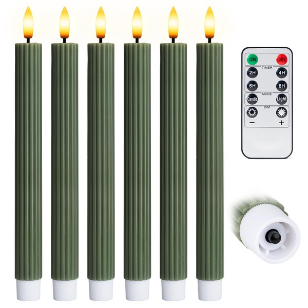 West Ivory 6 Pack, 10" LED Flameless Loden Green Fluted