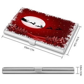 Niapessel Business Card Holder, Merry Christmas on Red Print Pocket Slim Portable Metal Business Card Case for Women Men, 3.7X2.2X0.3 Inch