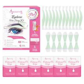 Beauty7 Kaltwachsstreifen für Gesicht, 48 Streifen, Enthaarungsstreifen, Augenbrauen und Lippen, normale Haut, Gesichtswachs, Enthaarung mit 6 beruhigenden Reinigungstüchern