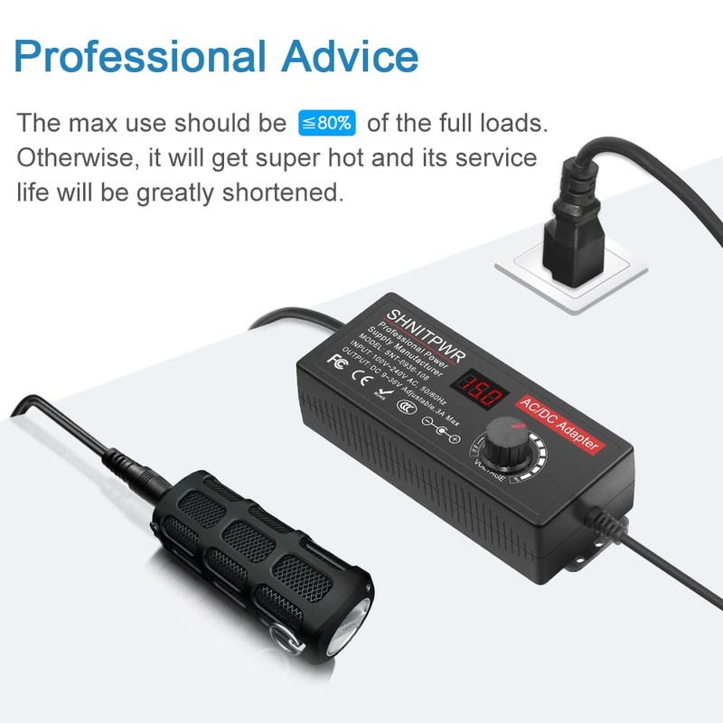 SHNITPWR Universal Power Supply Adjustable DC 24V 12V 9V 14V