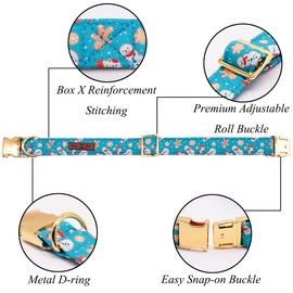 Lionet Paws Dog Collar with Bow Tie - Soft Comfortable Adjustable Christmas Collars with Metal Buckle for Small Dogs and Cats, Neck 20-30cm