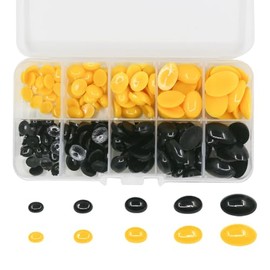 UUYYEO 180 Pcs Oval Craft Doll Eyes Plastic Animal Noses 5 Sizes Flatback Bear Eyes Cabochons Assorted Size Safety Eyes for Stuffed Animals Crochet Bears Doll Making Supplies Black Yellow