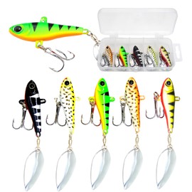 Jig Spinner Set, 5 Pieces 20 g Fishing Lures in Bait Box, Lead Head Spinner for Perch, Pike, Zander, Chub, Baits Spinjig in Bait Box, UV-Active Artificial Bait, Spinner Bait, Jig Bait