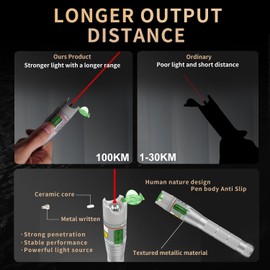 100KM Visual Fault Locator for Fiber Optic Cables, VFL Supports FC/ST/SC/LC Interfaces, Long-Range Fault Finder, Fiber Light Pen Tester, High-Precision OTDR Mapping Tool for FTTH, Telecom