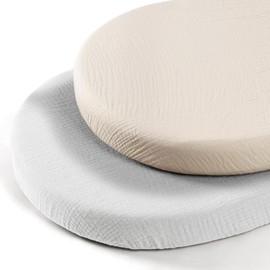 Set of 2 Muslin Cotton Fitted Sheets: Pram Bed Sheet Bassinet Mattress Cover for Baby Cot and Extra Cot 90 x 40 cm (Grey Cream)