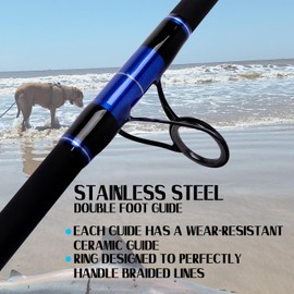 Fiblink Surf Fishing Rod Carbon Surf Spinning Rod Portable Travel 3 Piece Saltwater Beach Blue Surf Rod with SuperPolymer Handle 10'