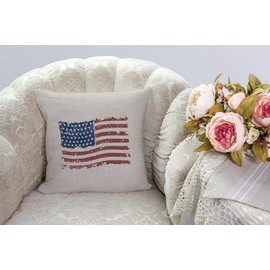 SSOIU American Flag Memorial Pillow Cover - Linen Pillow Cover - Farmhouse Decor - Farmhouse Pillow Covers Rustic Pillow Rustic Decor 4th of July