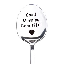Girlfriend Wife Anniversary Birthday Gifts for Her Women Mum Grandma Christmas Retirement Gift for Women Her Coffee Tea Lover Gifts for Tea Coffee Lovers Women Good Morning Beautiful Spoon
