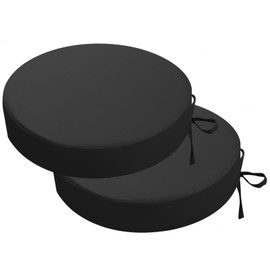 PRIMEPATIO Round Outdoor Chair Cushions, Set of 2, Waterproof Outdoor Seat Cushions, Colourfast Patio Chair Cushions with Ties, Patio Furniture, 35 x 35 cm, Black