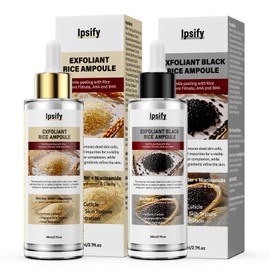 Peel Shot Glow Rice Ampoule Duo, Black and White Rice Exfoliant for Face and Body, Rice Exfoliator for Faces Dead Skin Cells Remover, Face Peel Shot Serum for Softens Cuticle (White+Black, 160ml)