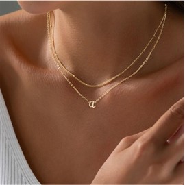 Amicon Initial Necklace for Women, Dainty 14K Gold Plated Layered Initial W Pendant Choker Necklace Tiny letter Necklace Layered Gold Initial Necklace for Women Jewelry