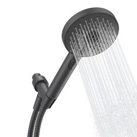 Sproos Handheld Shower Head, high pressure, 3 spray functions plus pause, extra long 70 inch hose, silicone nozzles, 4 colors (White)
