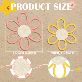 Boho Nursery Decor for Girl Daisy Flower Woven Macrame Wall Hanging Bohemian Nursery Home Wall Decor Nursery Wall Decor Flowers for Baby Girls Kids Nursery Dorm Decor (Brick Red, Yellow, 2 PCS)