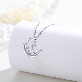 REDSUN Anchor Moon Necklace for Women, 925 Sterling Silver Anchor Moon Pendant Necklace Jewellery Birthday Gifts for Mum Girlfriend Daughter, Sterling Silver