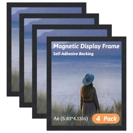 acdiac 4 Pack Magnetic Picture Frame Reusable A3-A6 Size Self-Adhesive Photo Magnets Frame Pockets For Refrigerator Wall Window Office Poster Store (4PackBlack, A6(4.13 * 5.83inch))