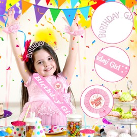 REDANHA 3 Pieces Birthday Girl Rhinestone Crown Pink Birthday Sash Birthday Badge and Birthday Tiara Happy Birthday Party Accessories Decorations for Girls Women