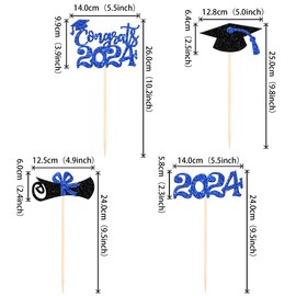 12 PCS Double Sided 2024 Graduation Party Centerpiece Sticks for Table Congrats Class of 2024 Centerpieces Table Toppers for 2024 Graduation Party Decorations Centerpiece Sticks Supplies Blue