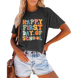 Happy First Day of School Shirt Women Teacher Shirts Back to School Shirt Teacher Team Group Top T Shirt Grey