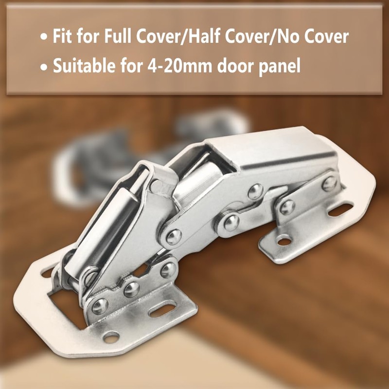 TOVOT 2PCS 4" Cabinets Hinges with Screws Easy-Installation Hinges Doors