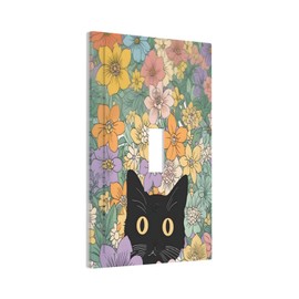 Donecmminery Decorative Light Switch Cover Funny Cute Cartoon Cat Floral Colorful Flower 1 Gang Single Toggle Device Electrical Faceplate Switchplates Decorator Outlet Wall Plate For Kids Room Nursery