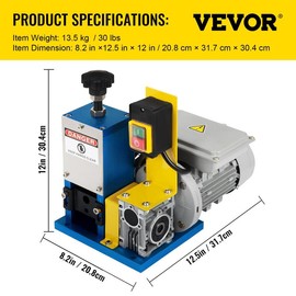 VEVOR Automatic Wire Stripping Machine, 0.06''-1.26'' Electric Motorized Cable Stripper, 750 W, 98 ft/min Wire Peeler with Visible Stripping Depth Reference, 10 Channels for Scrap Copper Recycling Heavy Duty Tool:_3 Channels - 0.05''-0.98'' - 180 W