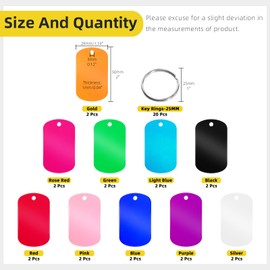 Mardatt 40Pcs(20 Set) Aluminum Blank Tags with Key Ring Kit, 10 Colors Rectangle Stamping Blanks Engraving Blank Discs Dog Tag Pet Tags for DIY Decorative Craft, 50 x 29 x 1mm
