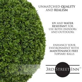 3rd Street Inn XL Cypress Topiary Ball - Artificial Plant Set - Indoor/Outdoor Wedding Party Decor - Faux Foliage Garden Sphere - Tree and Bush Substitute (19")