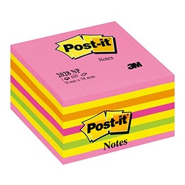 Post-it Sticky Notes Cube Neon Collection, Pack of 1 Pad, of 450 Sheets, 76 mm x 76 mm, Pink, Yellow, Orange, Green Colors - Self-stick Notes For Note Taking, To Do Lists & Reminders