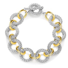 Mytys Link Bracelet Two tone Circles Chain Silver and Gold Wire Cable Bangle Designer Inspired Bracelets for Women (Gold & Silver 8)